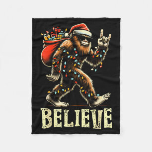 Believe Bigfoot Sasquatch Santa Reindeer Christmas Fleece Blanket