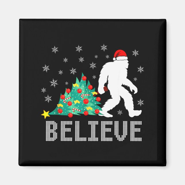 Believe Bigfoot Sasquatch Santa Reindeer Christmas Magnet (Front)