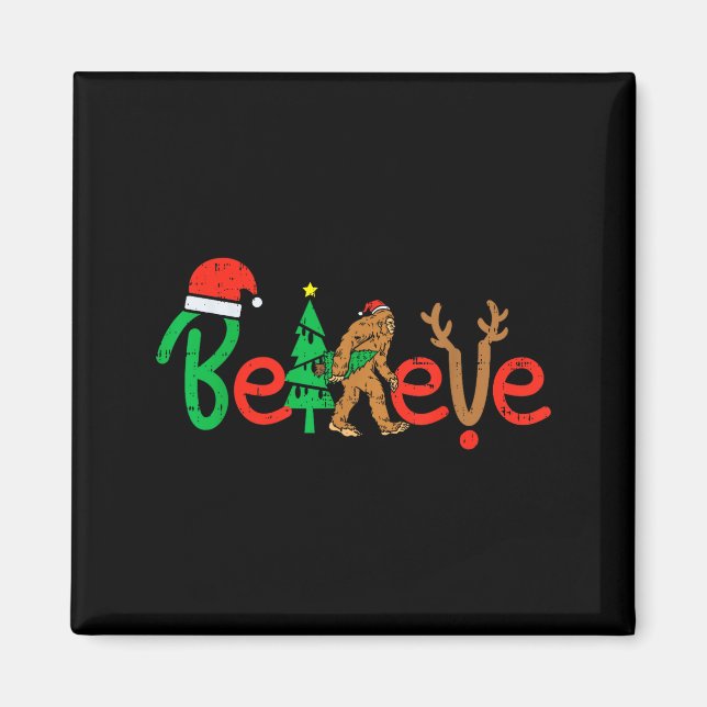Believe Bigfoot Sasquatch Santa Reindeer Christmas Magnet (Front)