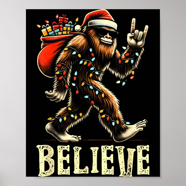 Believe Bigfoot Sasquatch Santa Reindeer Christmas Poster (Front)