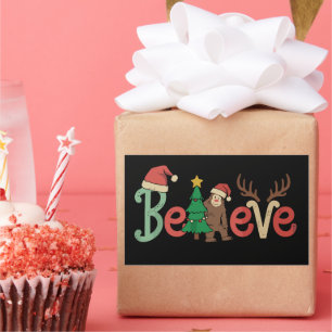 Believe Bigfoot Sasquatch Santa Reindeer Christmas Rectangular Sticker