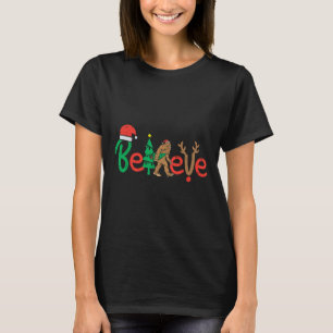 Believe Bigfoot Sasquatch Santa Reindeer Christmas T-Shirt