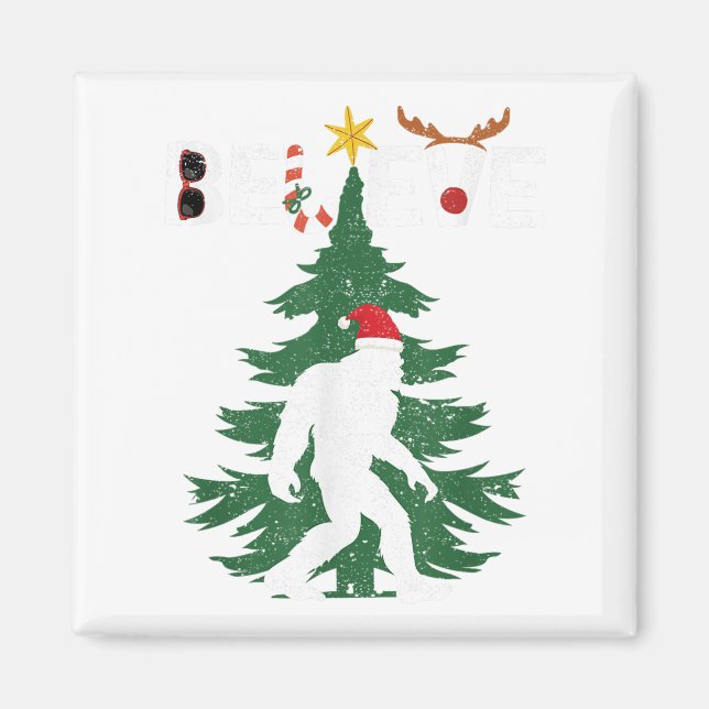 Believe Bigfoot Sasquatch Yeti Santa Hat Christmas Magnet (Front)