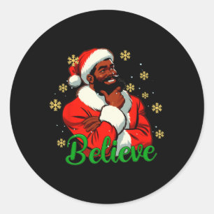 Believe Black-santa Claus Christmas African Americ Classic Round Sticker
