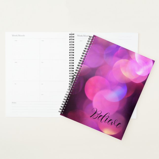 "Believe" Black Script, Purple Sparkles Journal Planner (Display)