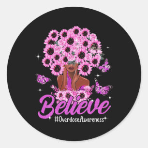 Believe Black Women Sunflower Hair Overdose Awaren Classic Round Sticker
