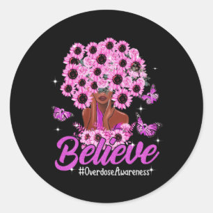 Believe Black Women Sunflower Hair Overdose Awaren Classic Round Sticker