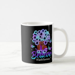 Believe Black Women Sunflower Hair Suicide Awarene Coffee Mug