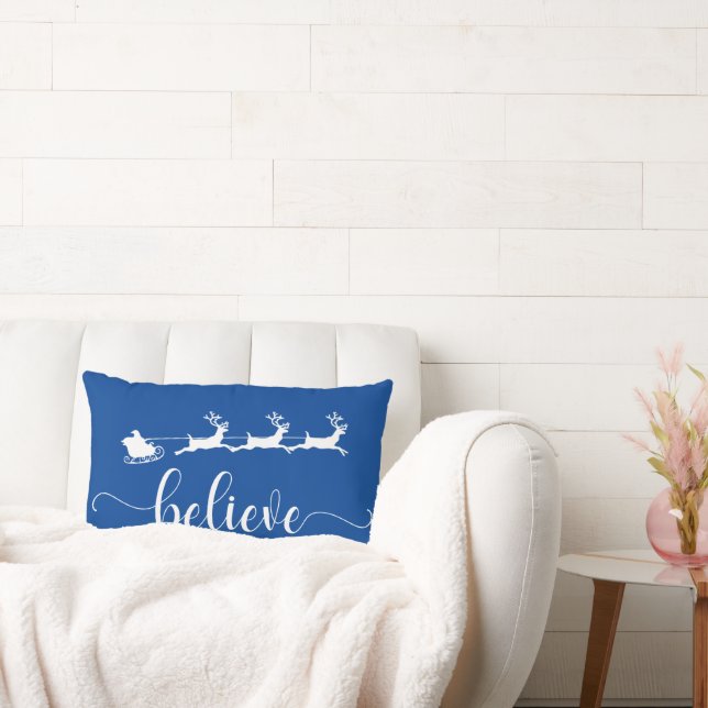 Believe | Blue Christmas Holiday Lumbar Cushion (Couch)