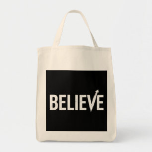 BELIEVE Bold Typography Motivational Design Tote Bag