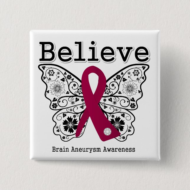 Believe Brain Aneurysm Awareness 15 Cm Square Badge (Front)