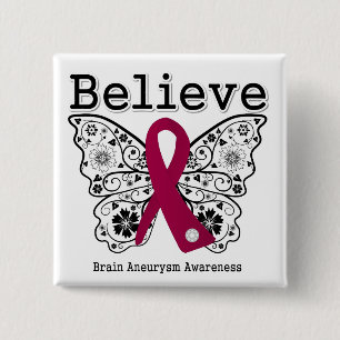 Believe Brain Aneurysm Awareness 15 Cm Square Badge