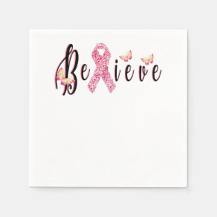 Believe Breast Cancer Awareness Flower Ribbon Napkin