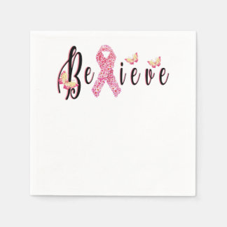 Believe Breast Cancer Awareness Flower Ribbon Napkin