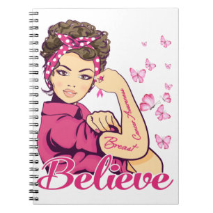 Believe Breast Cancer Warrior T-Shirt Womens Notebook