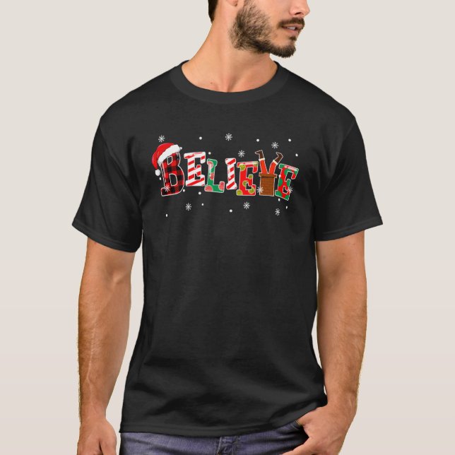 Believe Buffalo Plaid Santa Snowflake Christmas 20 T-Shirt (Front)