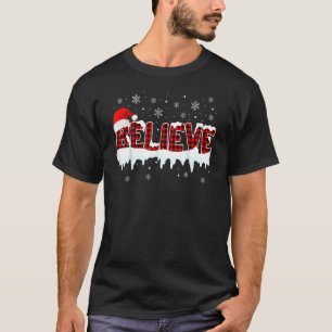 Believe Buffalo Plaid Santa Snowflake Christmas Pj T-Shirt