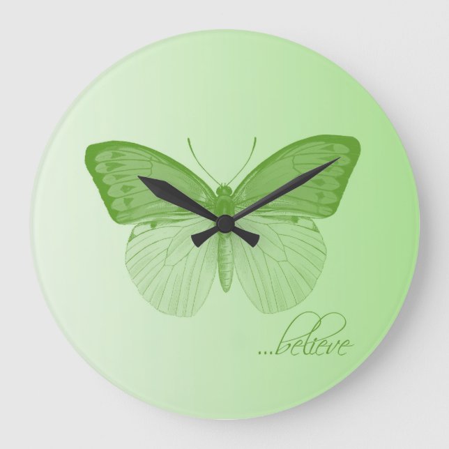 Believe Butterfly Lime Large Clock (Front)