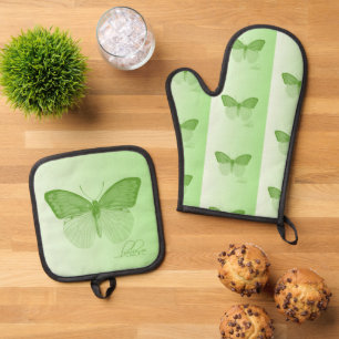 Believe Butterfly Lime Oven Mitt & Pot Holder Set