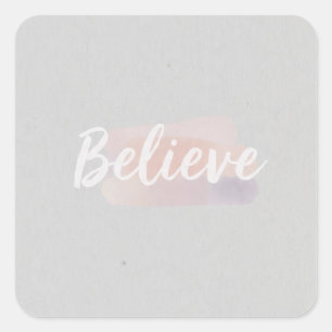 Believe calligraphic text square sticker