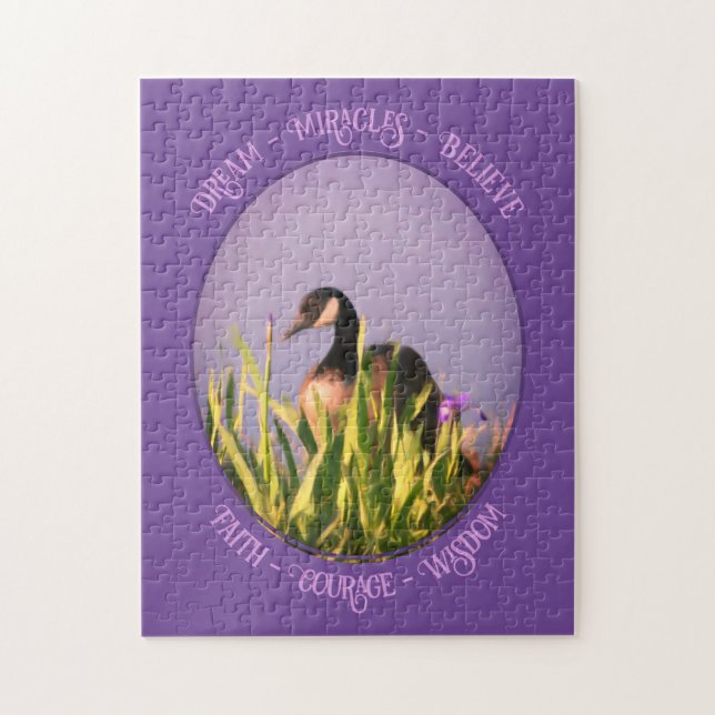 Believe Canada Goose Irises Nature Inspirational Jigsaw Puzzle (Vertical)