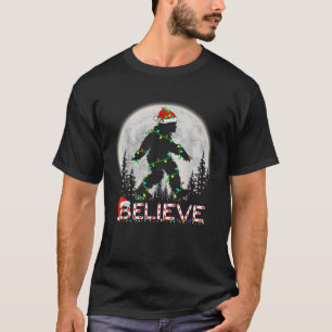 Believe Candy Cane Sasquatch Santa Bigfoot Lights  T-Shirt