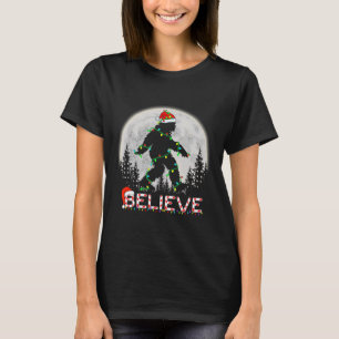 Believe Candy Cane Sasquatch Santa Bigfoot Lights  T-Shirt