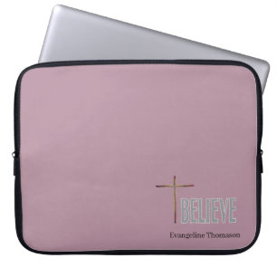 Believe Christian Cross Custom Name Ladies Laptop Sleeve