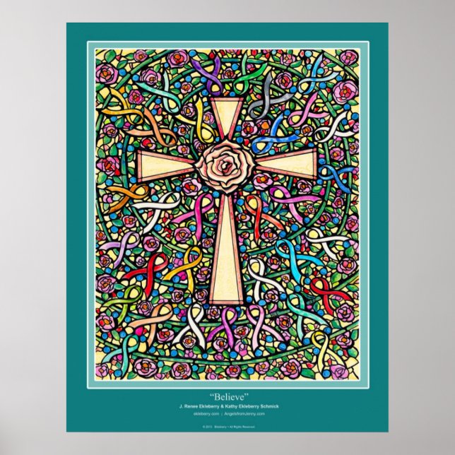 "Believe" Christian Cross ekleberry colour Poster (Front)
