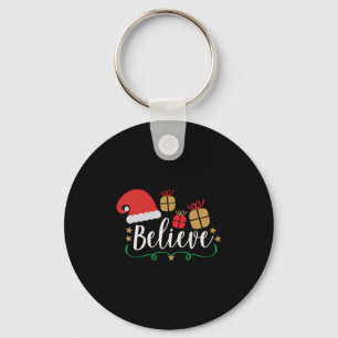 Believe - Christmas Believe, Santa Hat, Santa Key Ring