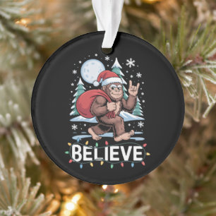 Believe Christmas Bigfoot Sasquatch Santa Hat Moon Ornament