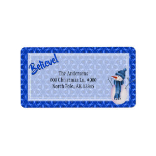 Believe / Christmas Blue Star Pattern / Snowman Label