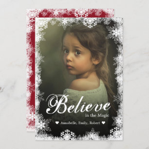 Believe Christmas Cards Modern Snowy Holiday Photo