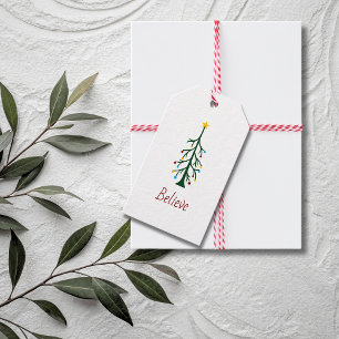 Believe Christmas Cute Hand Drawn Evergreen Tree Gift Tags