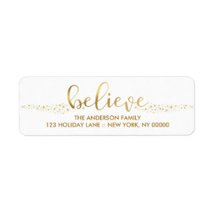 Believe Christmas Faux Gold Foil Hand Script Label Return Address Label