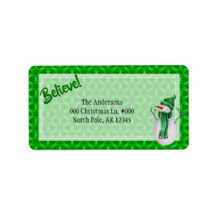 Believe / Christmas Green Star Pattern / Snowman Label
