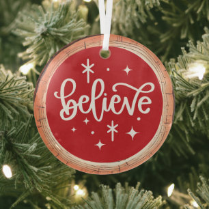 Believe Christmas Holiday Glass Tree Decoration