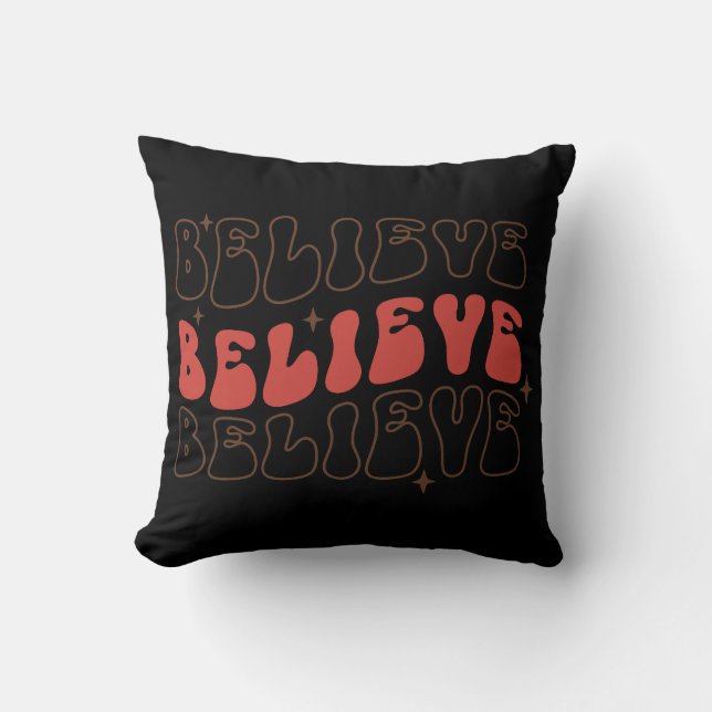 Believe Christmas Holiday Groovy Retro Cushion (Front)