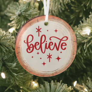 Believe Christmas Holiday Red Glass Tree Decoration