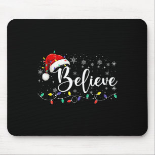 Believe Christmas Lights Red Santa Hat Xmas Family Mouse Pad