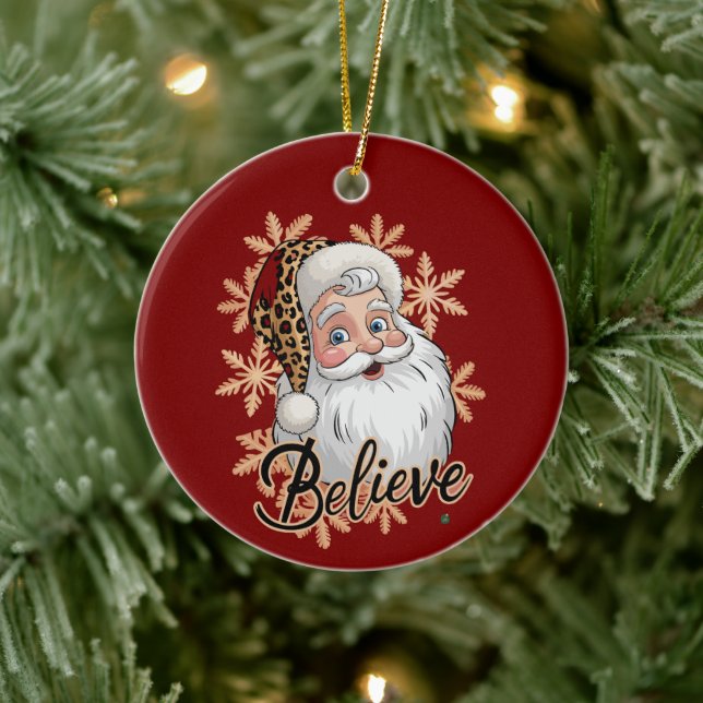 Believe Christmas Party Family Xmas Holiday Ceramic Ornament (Tree)