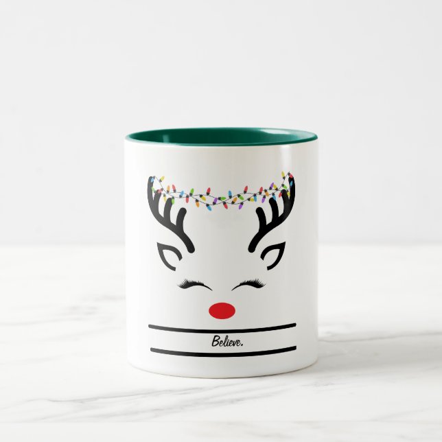 Believe Christmas reindeer  Two-Tone Coffee Mug (Center)