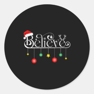 Believe Christmas Santa Claus Reindeer Candy Cane Classic Round Sticker