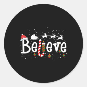 Believe Christmas Santa Claus Reindeer Candy Cane Classic Round Sticker