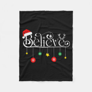 Believe Christmas Santa Claus Reindeer Candy Cane Fleece Blanket