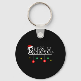 Believe Christmas Santa Claus Reindeer Candy Cane Key Ring