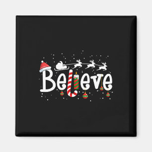 Believe Christmas Santa Claus Reindeer Candy Cane  Magnet