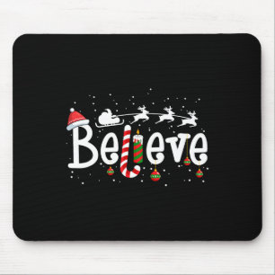 Believe Christmas Santa Claus Reindeer Candy Cane Mouse Pad