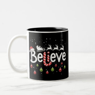 Believe Christmas Santa Claus Reindeer Candy Cane Two-Tone Coffee Mug