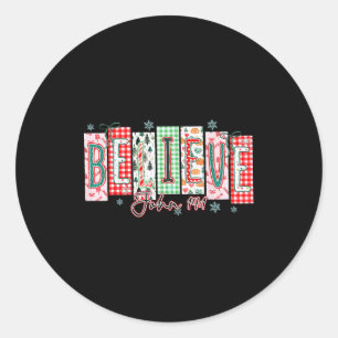 Believe Christmas Santa Coquette Bow Women Girls Classic Round Sticker